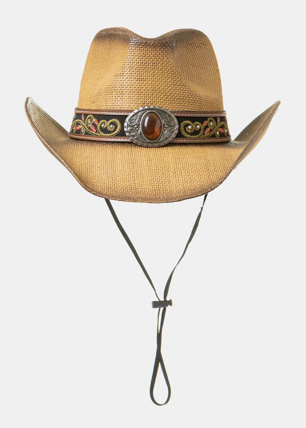 Brown Cowboy Style Hat w/ Brown Decotative Hatband Brown Cowboy Style Hat w/ Brown Details - Image 1