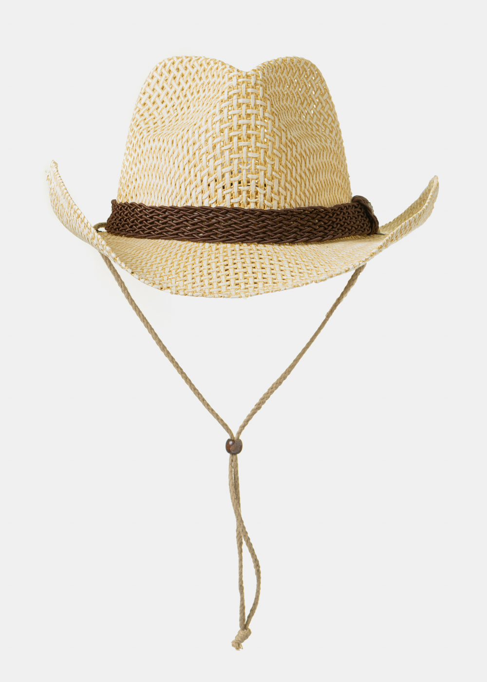 Ecru Cowboy Style Hat w/ Brown Braided Hatband Ecru Cowboy Style Hat w/ Brown Braided Hatband - Image 1