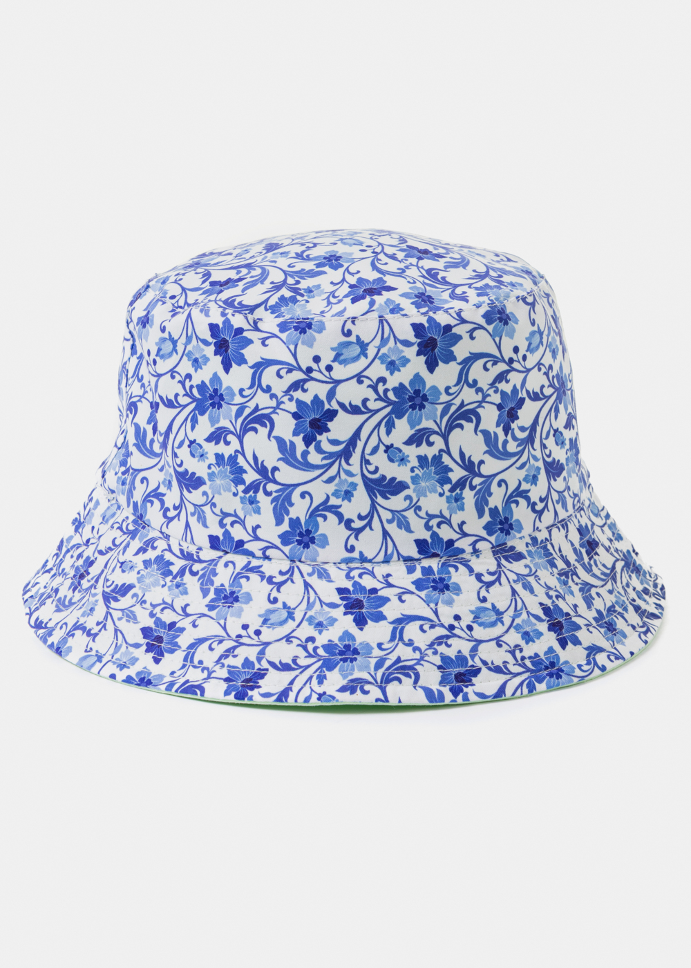 Double-Faced Bucket Hat Blue Flowers Pattern & Mint Double-Faced Bucket Hat Blue Flowers Pattern & Mint - Image 1