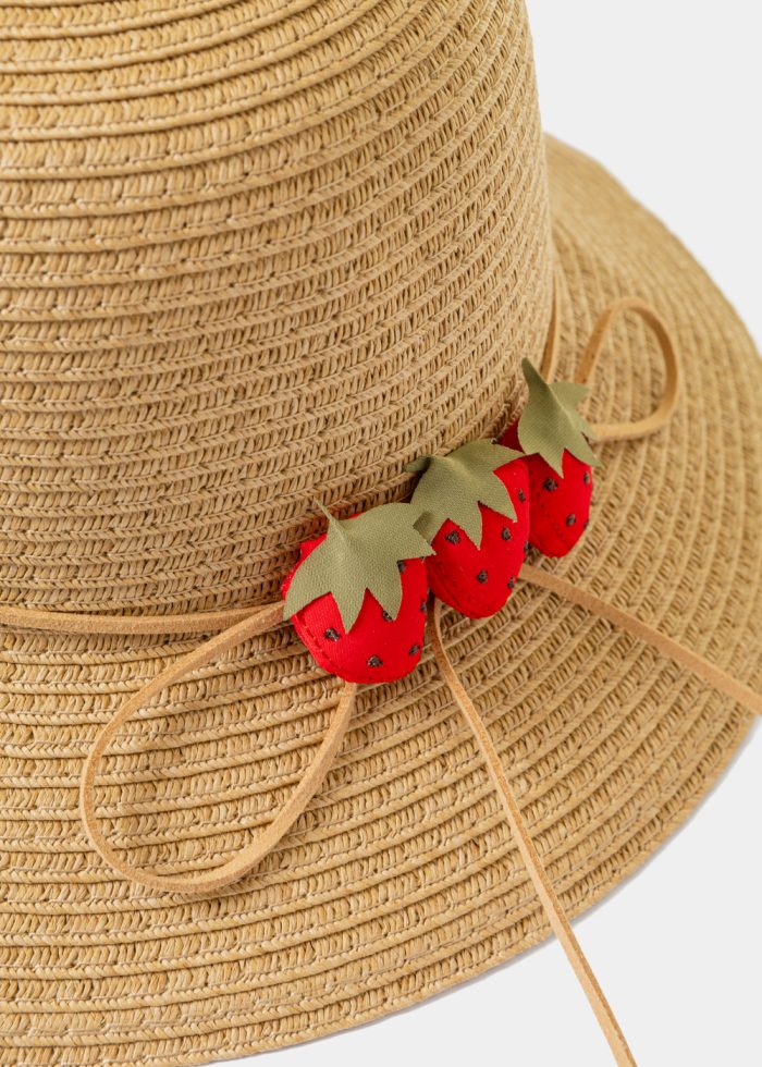 Brown Kids Straw Hat w/ Strawberries - Image 2