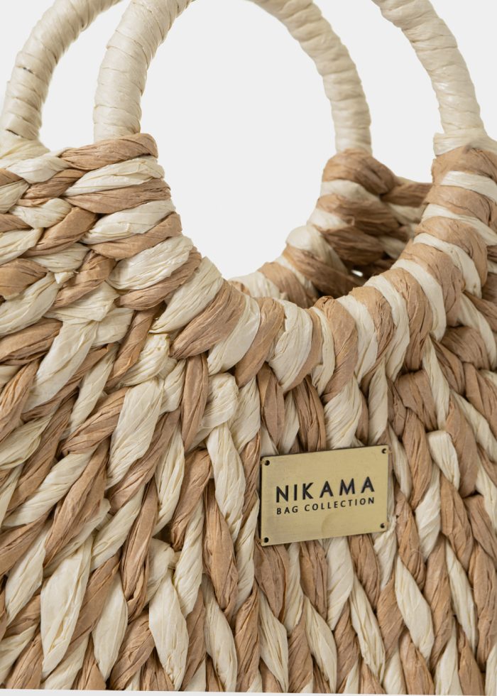 Beige & Ecru Midi Knitted Bag - Image 3