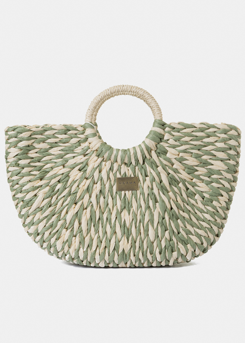 Green & Ecru Knitted Bag Green & Ecru Knitted Bag - Image 1