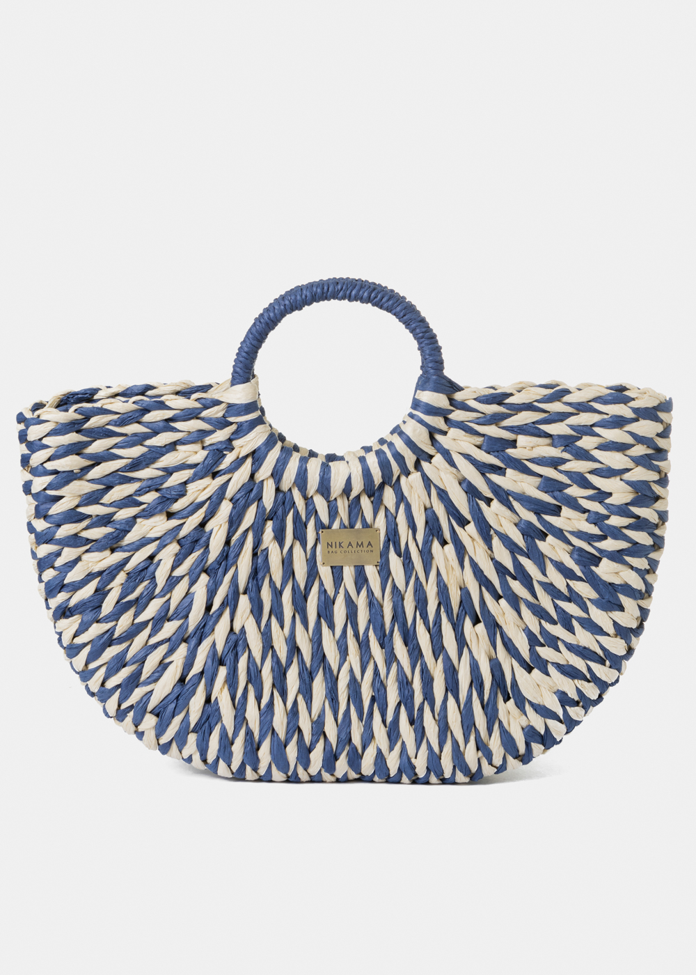Navy Blue & Ecru Knitted Bag Navy Blue & Ecru Knitted Bag - Image 1