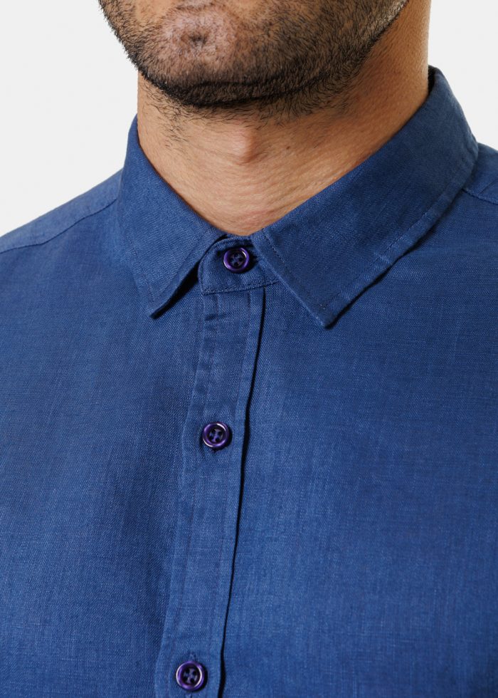100% Linen Blue Shirt - Image 4