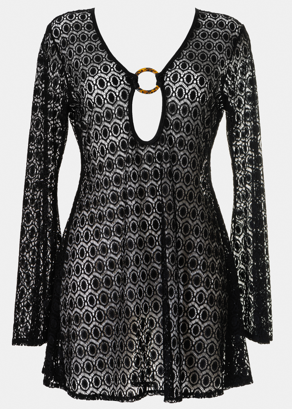 Mini Black Knitted Beachwear w/ Ring Detail Mini Black Knitted Beachwear w/ Ring Detail - Image 1