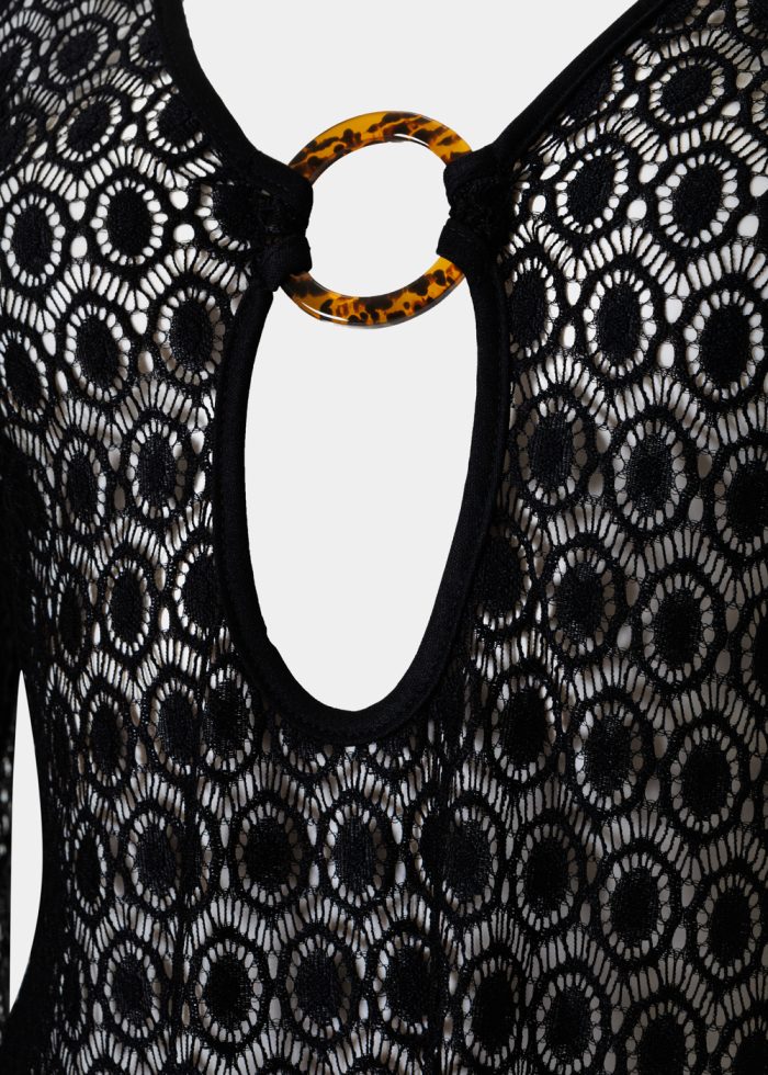 Mini Black Knitted Beachwear w/ Ring Detail - Image 3