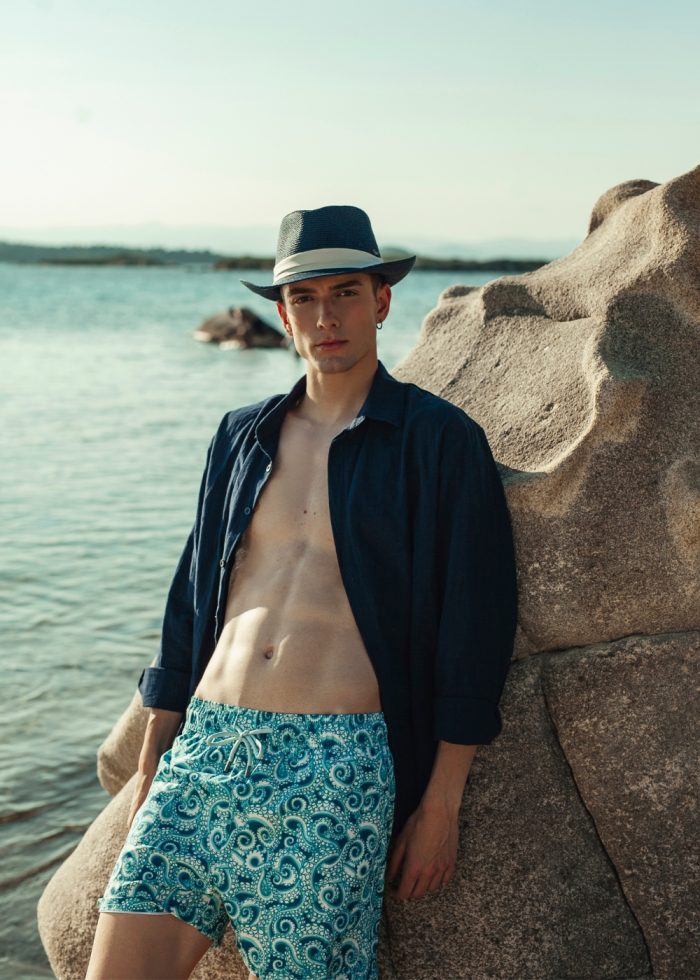 Navy Fedora Hat w/ cream hatband - Image 2