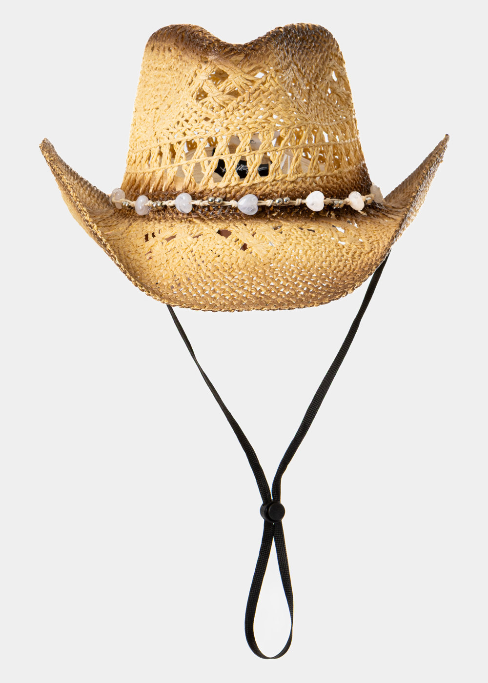 G28A5898 copy Beige Cowboy Style Hat w/ White mini Hearts - Image 1