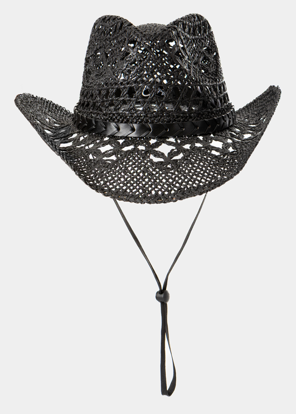 G28A5913 copy Black Cowboy Style Hat w/ Leather Strap - Image 1