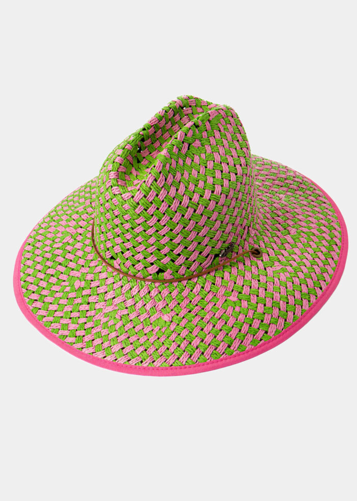 Green & Fuschia Straw Surf Style Hat - Image 3