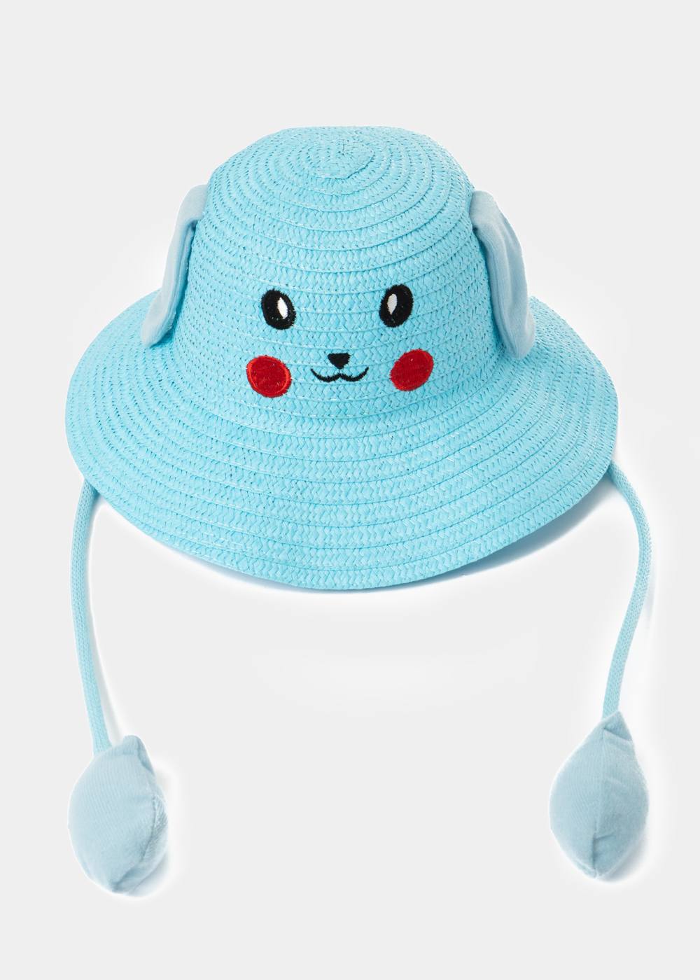 G28A6078 copy Light Blue Kids Straw Bucket Hat w/ Smiley & Wiggly Ears - Image 1