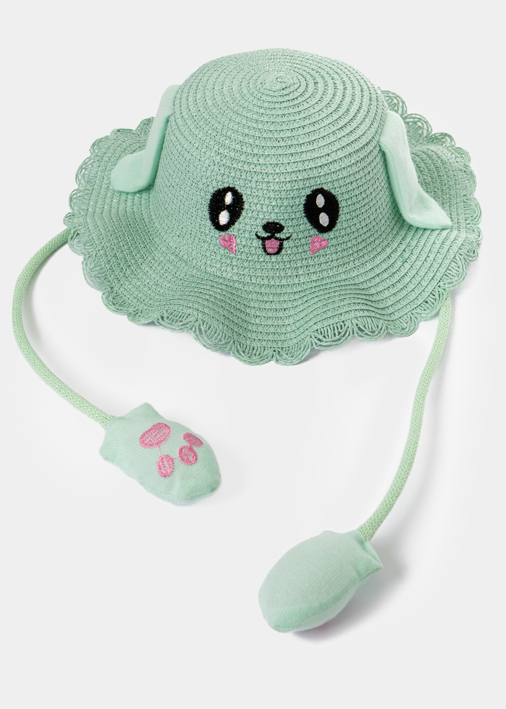 G28A6091 copy Mint Kids Straw Bucket Hat w/ Smiley & Wiggly Ears - Image 1