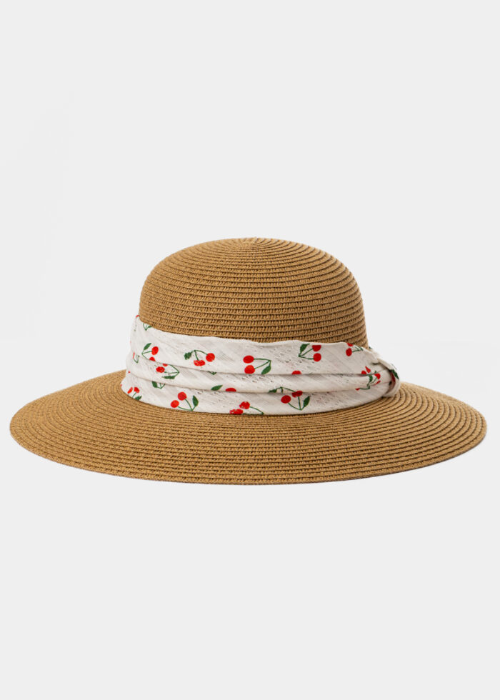 Brown Hat w/ Cherries Ribbon - Image 2