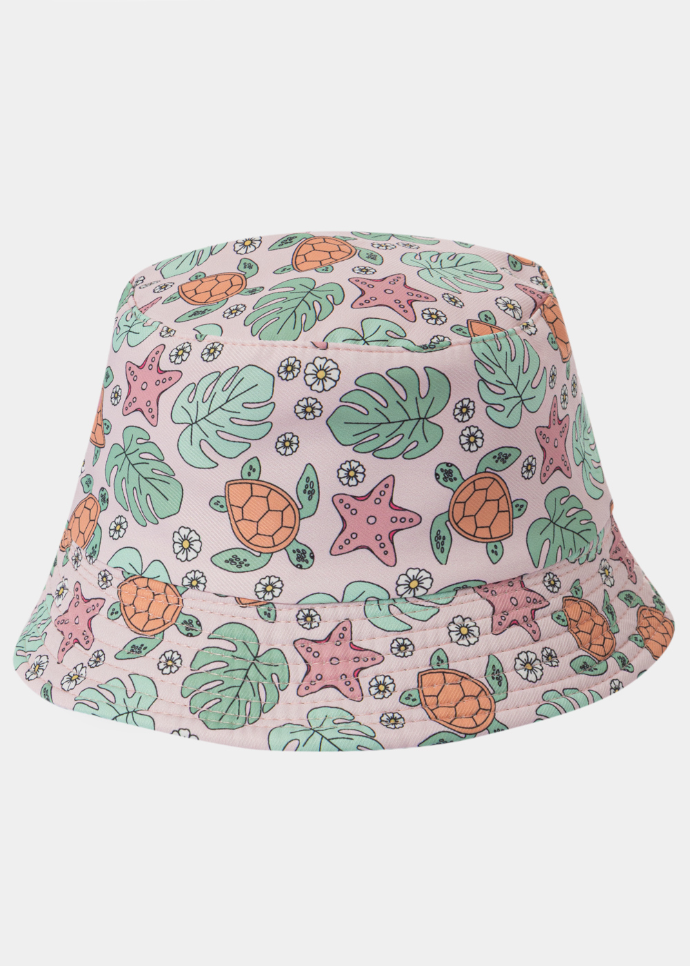 G28A6509 copy Kids Double-Faced Bucket Hat Turtles Pattern & Pink - Image 1