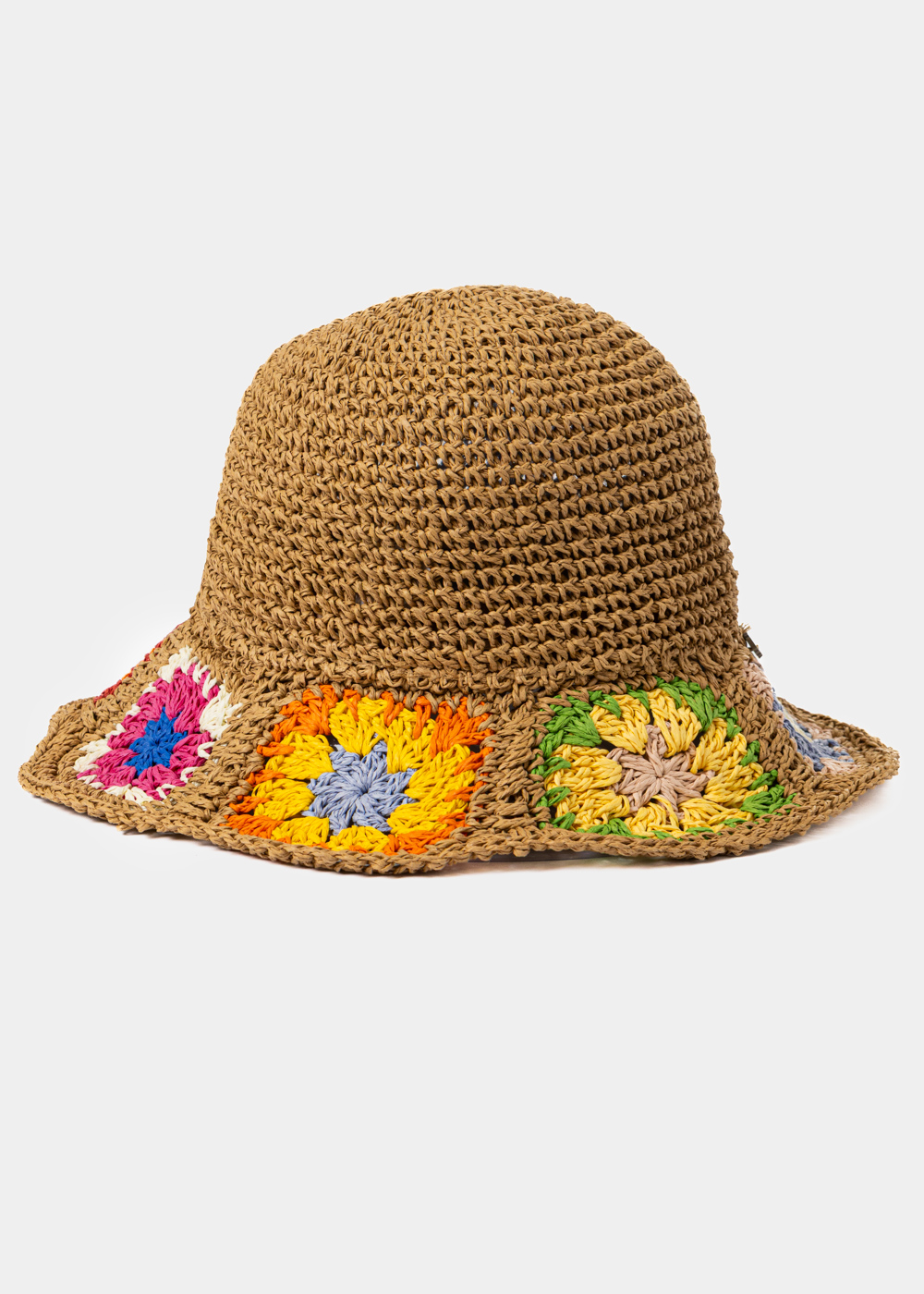 G28A6529 copy Brown Soft Bucket Style Hat w/ Knitted Flowers - Image 1