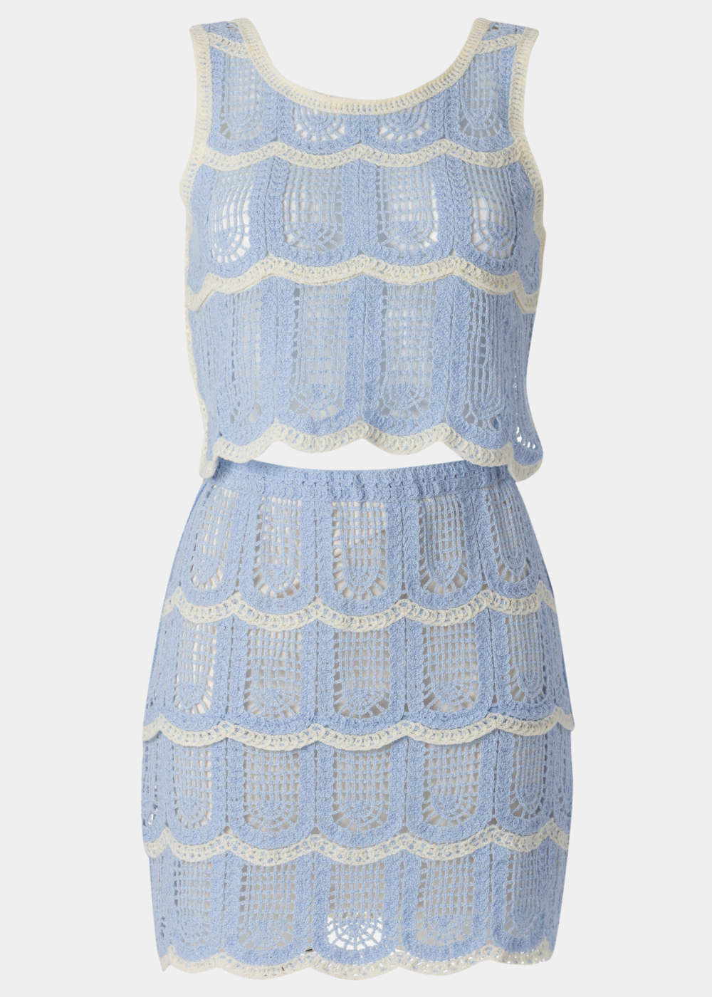 G28A7309 copy Light Blue & Cream Knitted Top & Skirt Set - Image 1