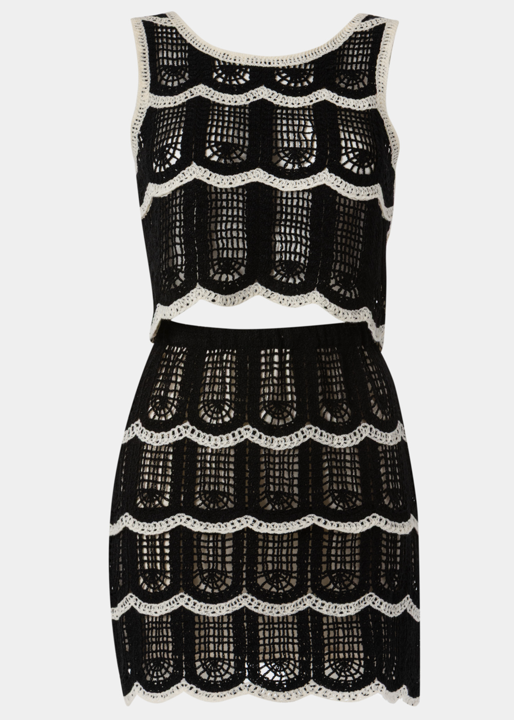 G28A7323 copy Black & Cream Knitted Top & Skirt Set - Image 1