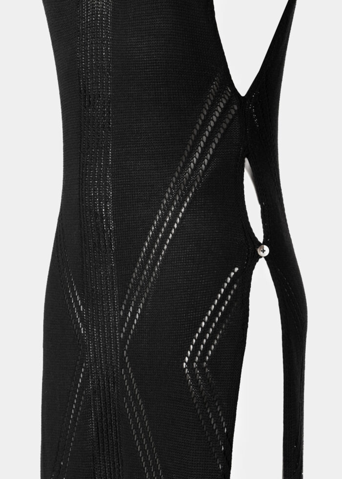 Black Knitted High Cut Leg Beachwear w/ Side Buttons - Image 4