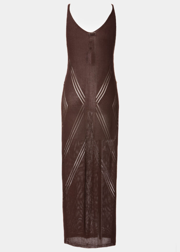 Dark Chocolate Knitted High Cut Leg Beachwear w/ Side Buttons - Image 2