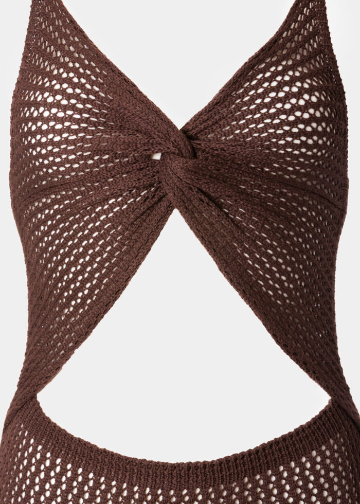 Dark Chocolate Knitted Beachwear w/ Front Twist Detail - Image 4