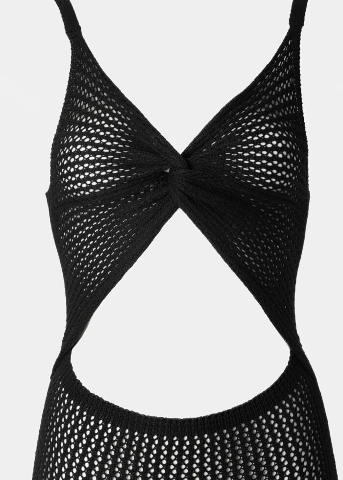 Black Knitted Beachwear w/ Front Twist Detail - Image 3