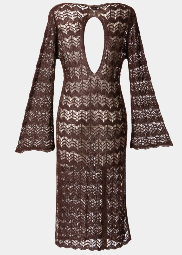 Dark Chocolate Long Sleeved Knitted Beachwear - Image 2