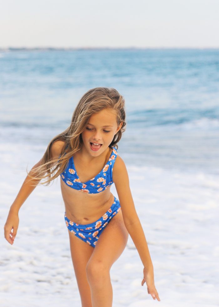 Girls Ribbed Floral Bikini Swimwear - Blue - Image 2