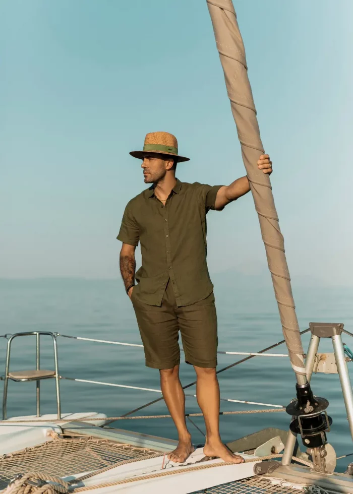 100% Linen Khaki Classic Shorts - Image 2