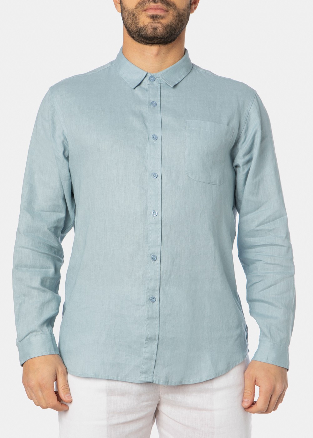 100% Linen Blue-Grey Classic Shirt 100% Linen Blue-Grey Classic Shirt - Image 1