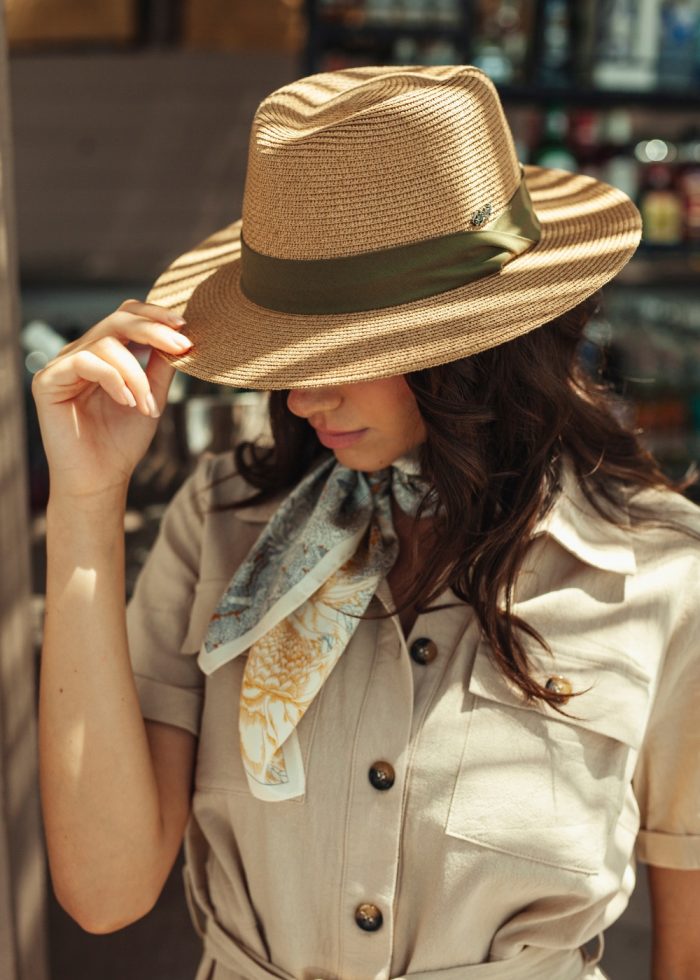 Brown Panama Style Hat w/ green hatband - Image 2
