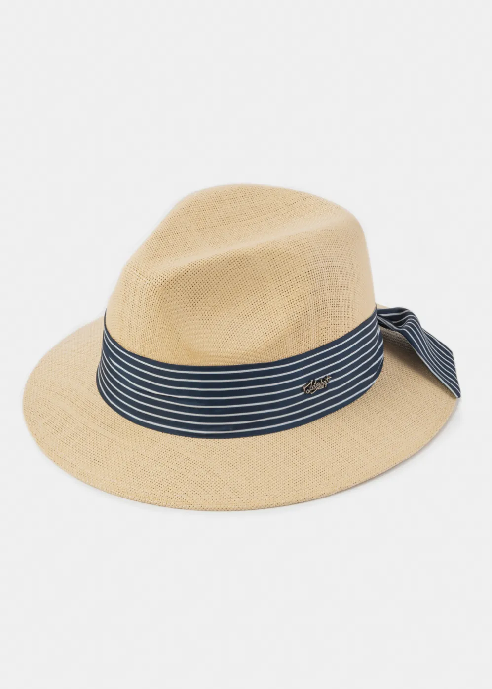 Beige Panama Style Hat w/ Striped Hatband Beige Panama Style Hat w/ Striped Hatband - Image 1