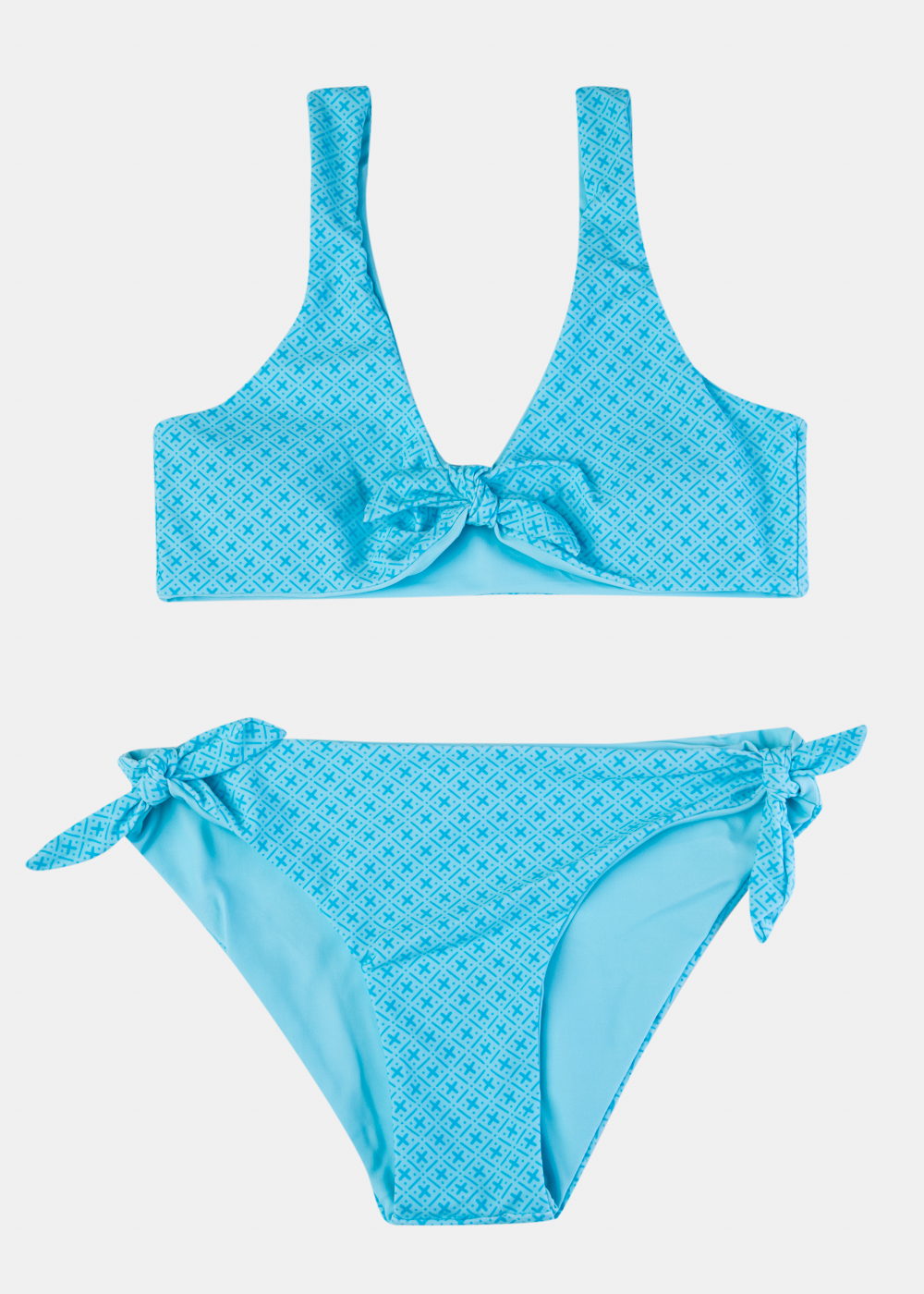 Girls Printed High Waisted Bikini Swimwear - Blue Girls Printed High Waisted Bikini Swimwear - Blue - Image 1
