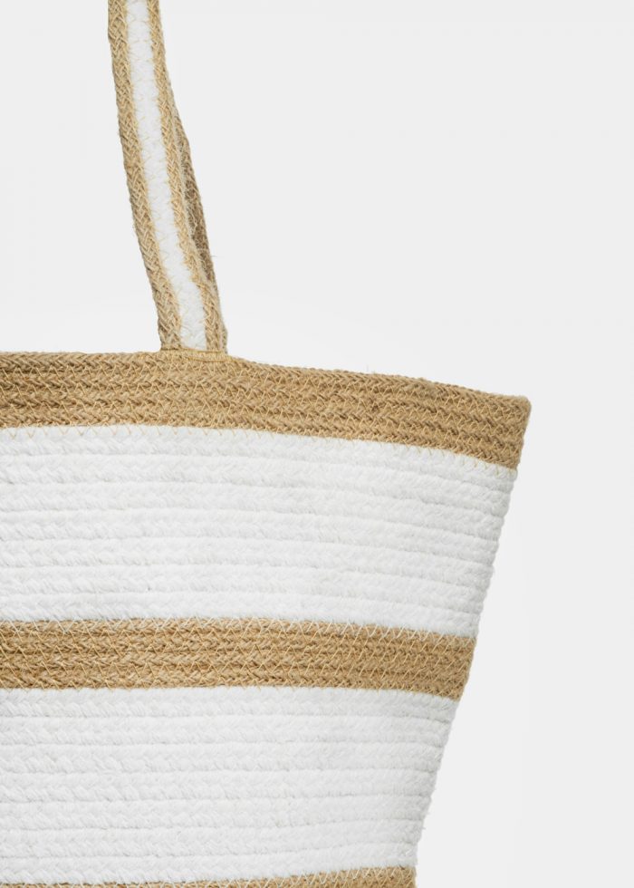 Big Jute & Cotton Striped Beach Bag - Image 2