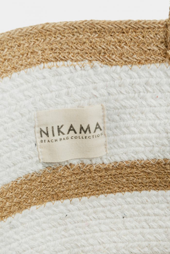 Big Jute & Cotton Striped Beach Bag - Image 3
