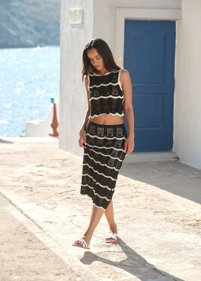 Black & Cream Knitted Top & Skirt Set - Image 2
