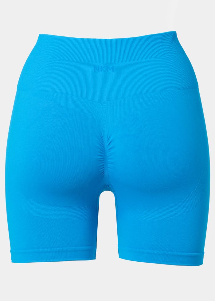 Ocean Blue Seamless Ruched Back Sports Long Shorts - Image 2