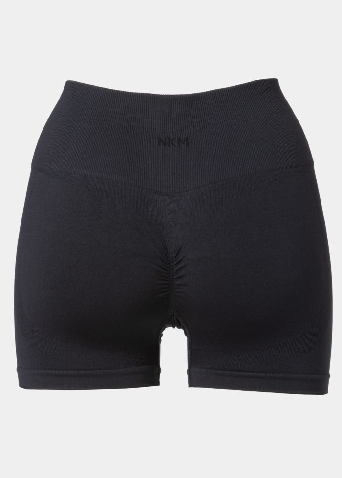 Black Seamless Ruched Back Sports Shorts - Image 2