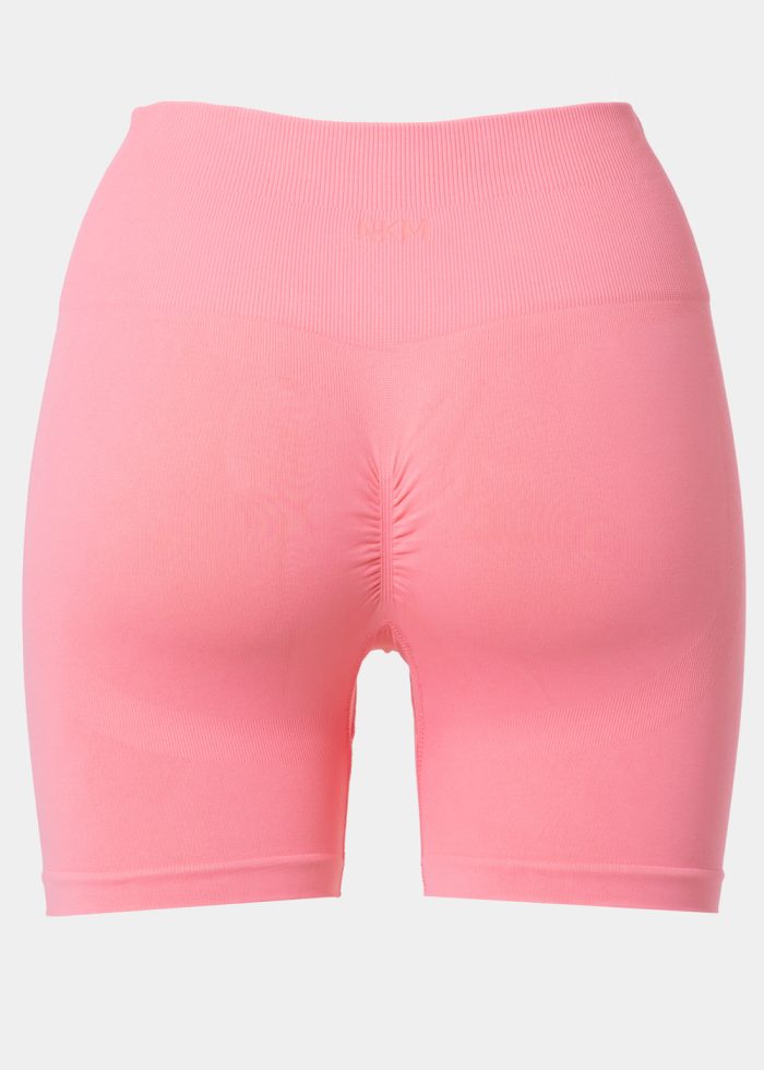 Pink Seamless Ruched Back Sports Long Shorts - Image 2