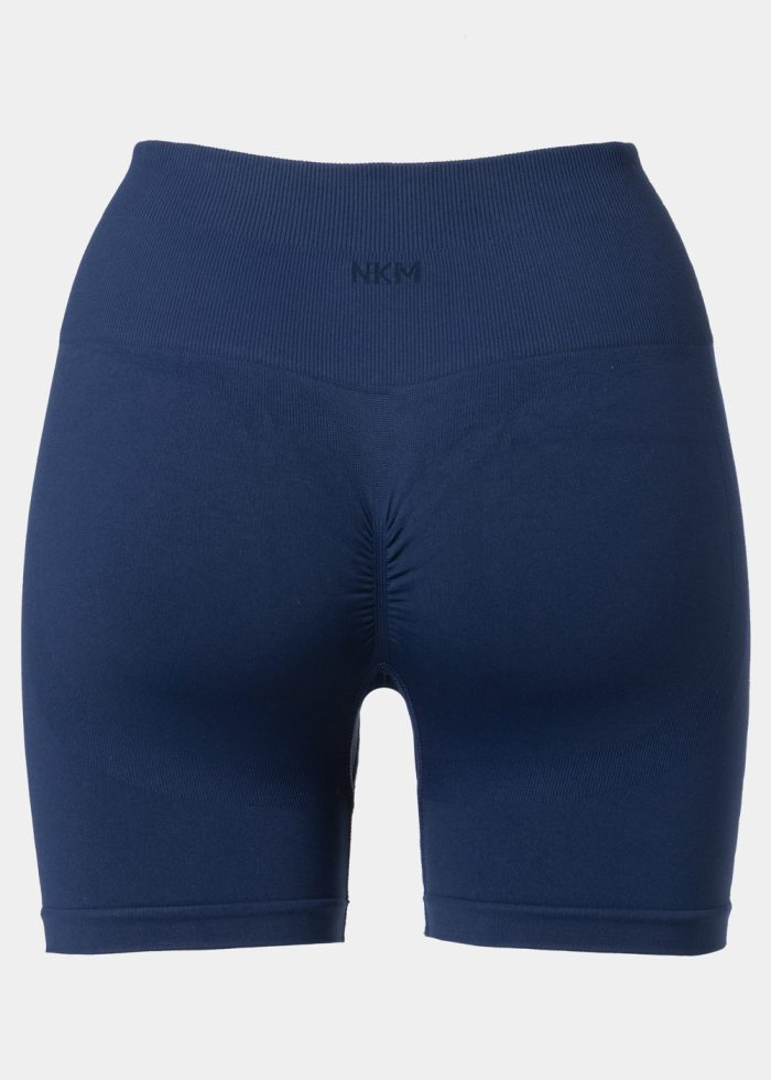 Navy Blue Seamless Ruched Back Sports Long Shorts - Image 2