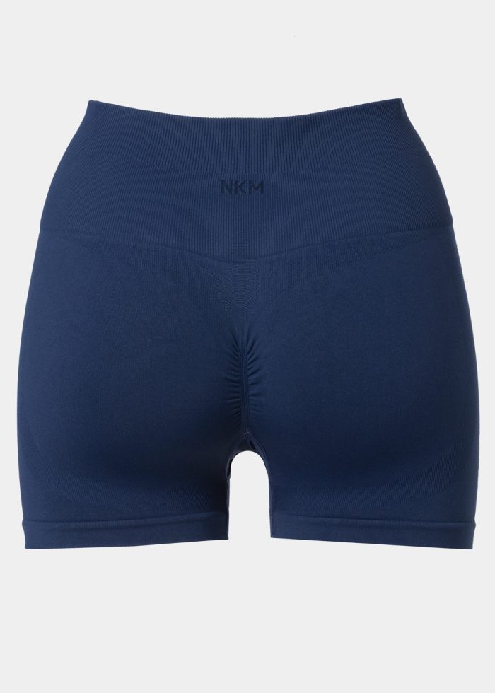 Navy Blue Seamless Ruched Back Sports Shorts - Image 2
