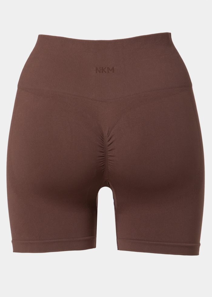 Dark Brown Seamless Ruched Back Sports Long Shorts - Image 2