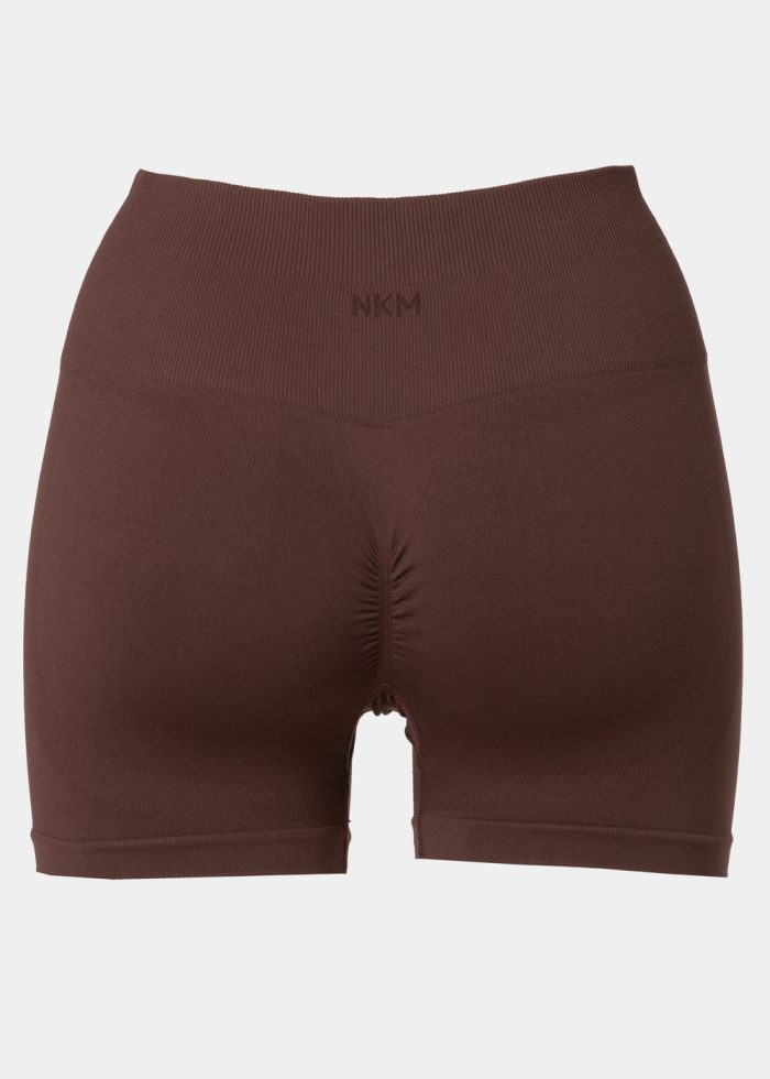 Dark Brown Seamless Ruched Back Sports Shorts - Image 2