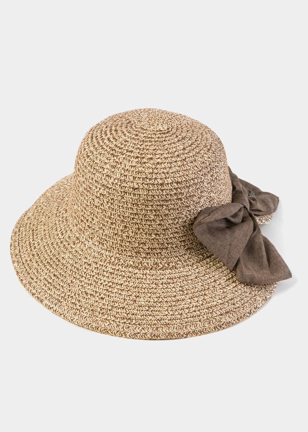_17A1959 Brown & Cream Mixed Hat w/ Brown Bow - Image 1