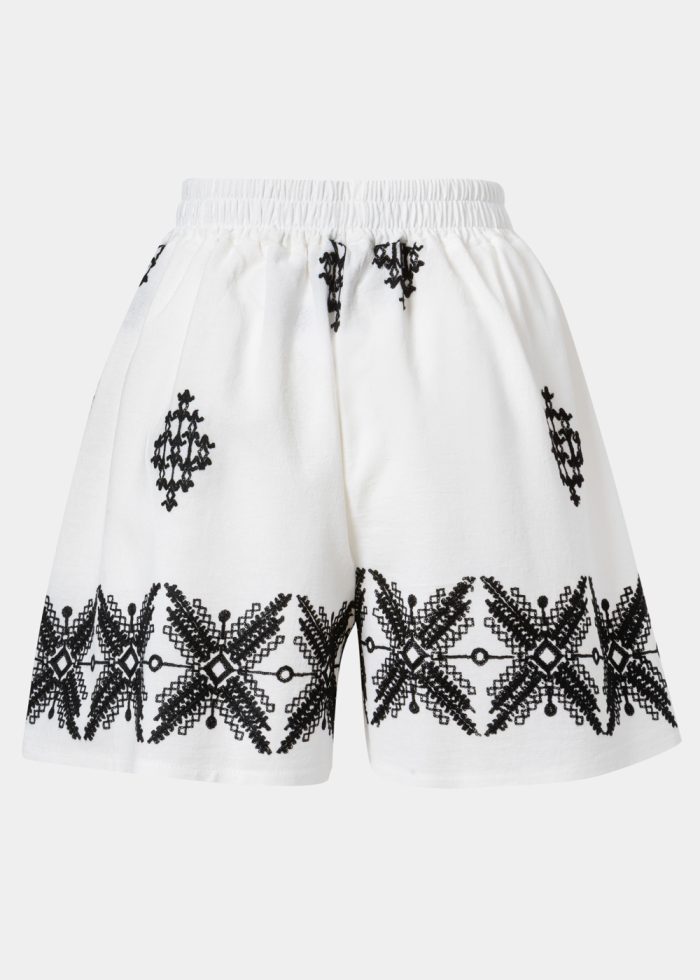 White & Black Shorts w/ Embroidered Details - Image 2