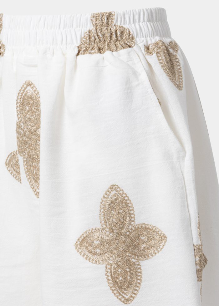 White & Gold Shorts w/ Embroidered Details - Image 3