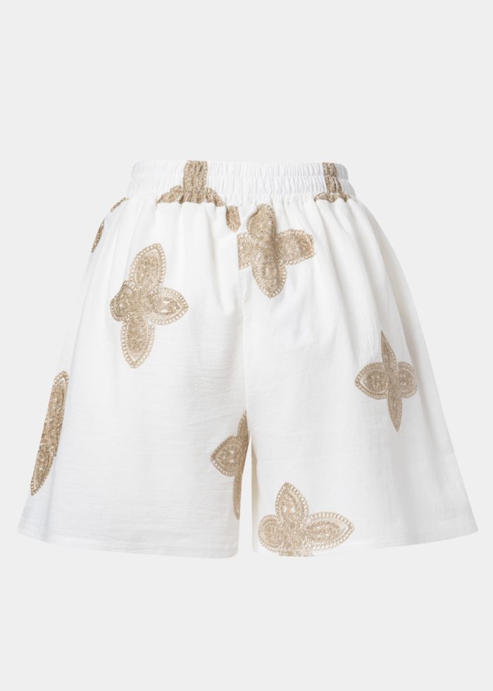 White & Gold Shorts w/ Embroidered Details - Image 2