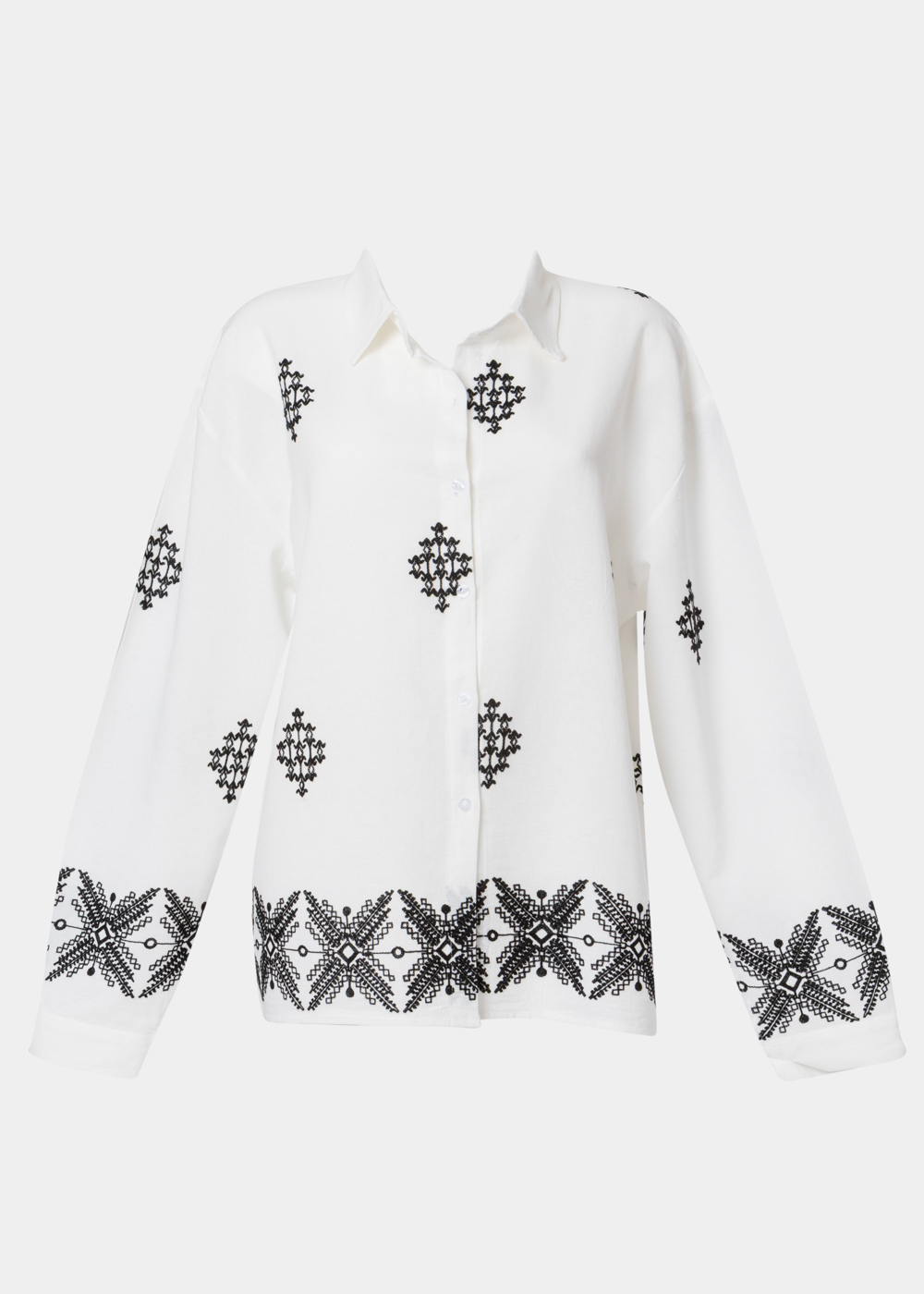 G28A0237 copy White & Black Shirt w/ Embroidered Details - Image 1