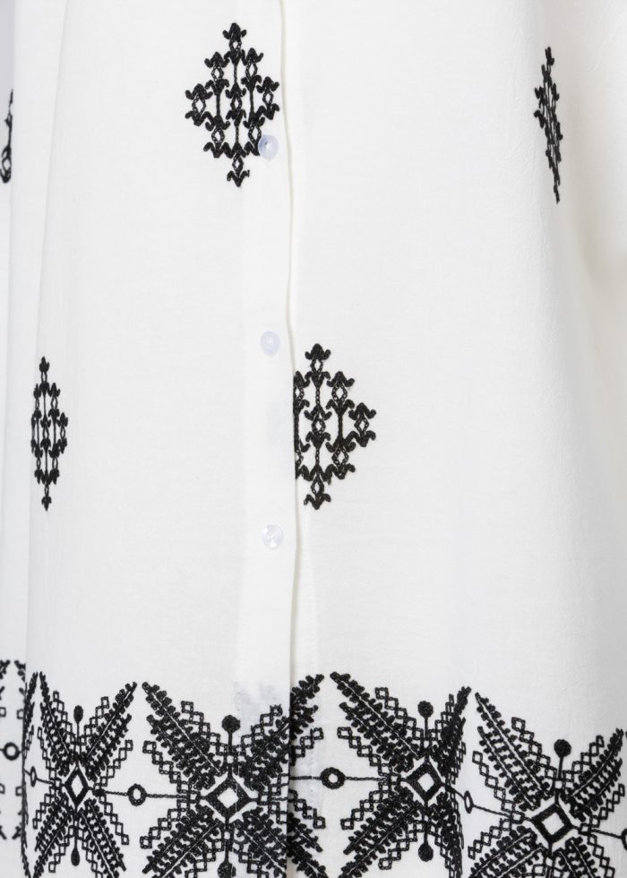White & Black Shirt w/ Embroidered Details - Image 5