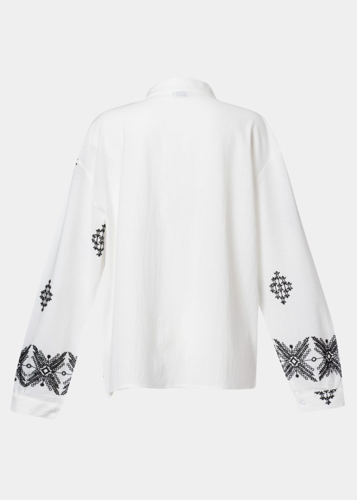 White & Black Shirt w/ Embroidered Details - Image 3