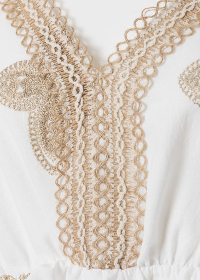 White & Gold Top w/ Embroidered Details - Image 3